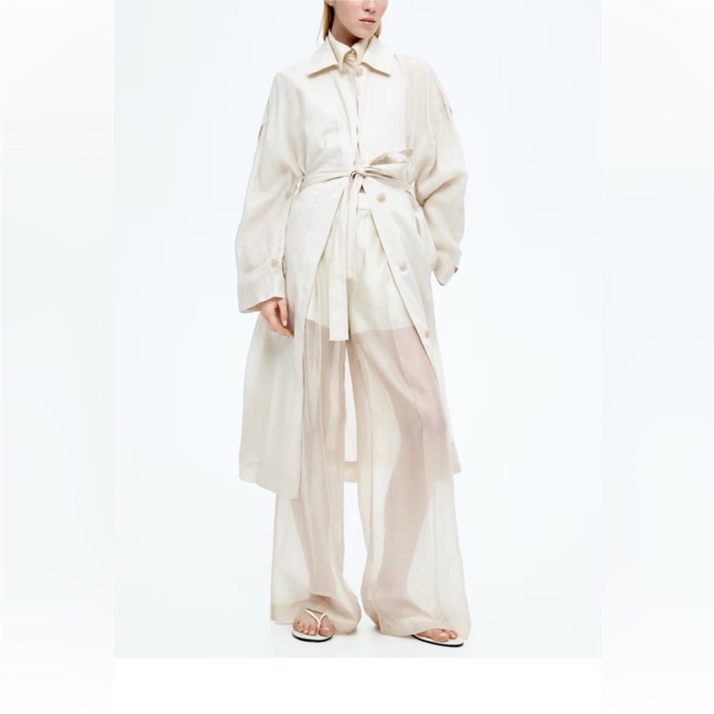 H&M Trend Cream Wide Leg Pants Organza Sheer size 18